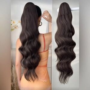 28 In Curly Drawstring Chocolate Brown voluminous Deep Wave Pony Tail Extension